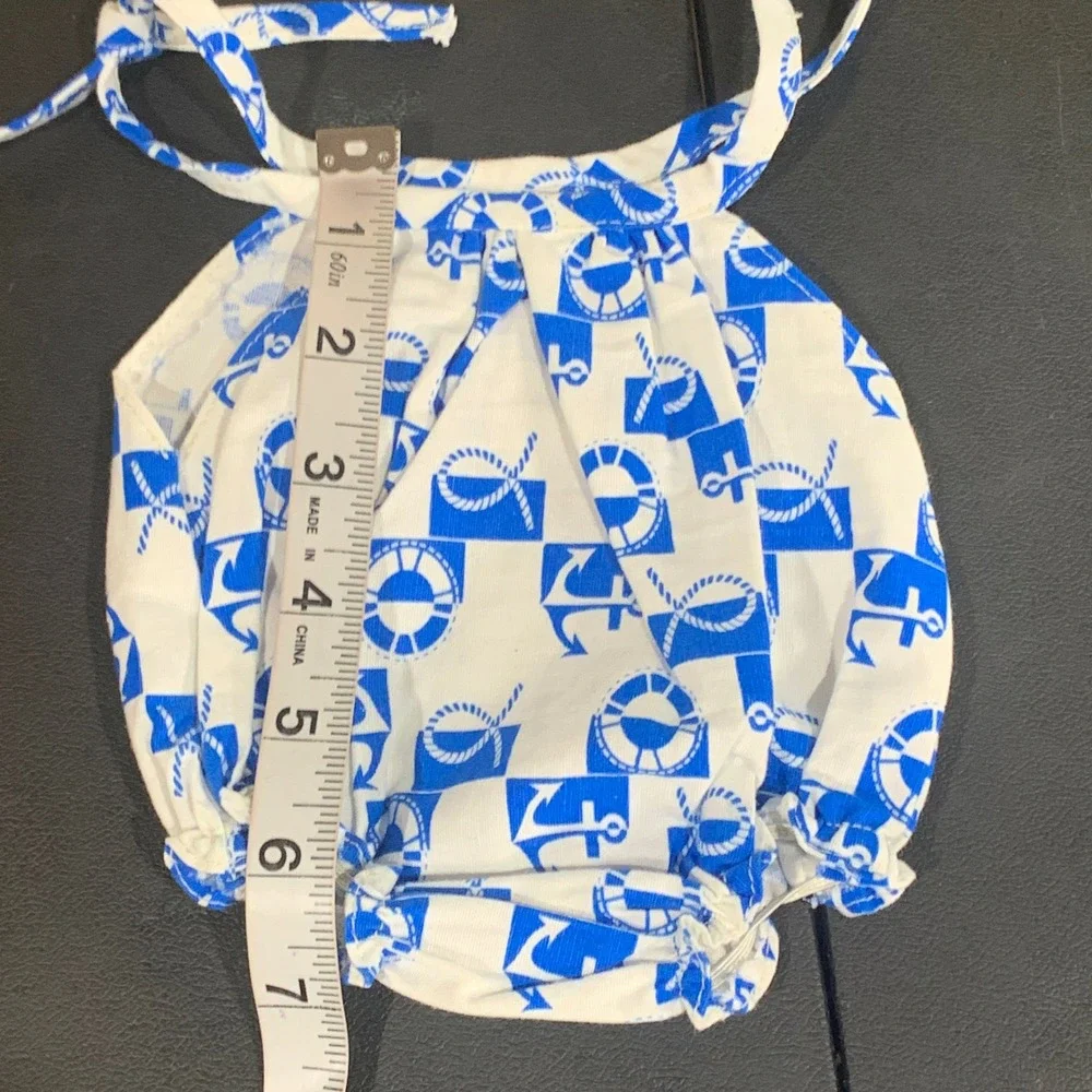VTG My Friend‎ Doll Nautical Anchor Romper and Hat Set Blue White Summer Outfit